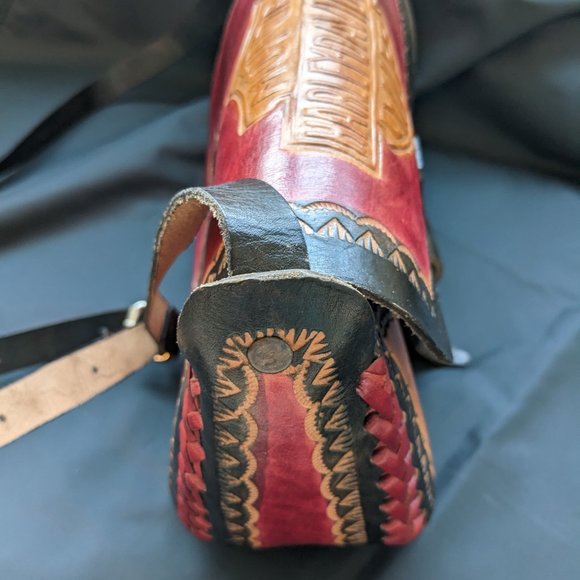 Vtg New Harley-Davidson Multicolor Tooled Adjustable Strap Leather Bag - Picture 9 of 12